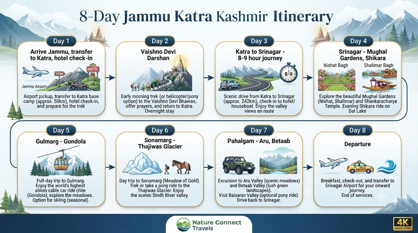 Jammu Katra Kashmir tour itinerary - 8-day itinerary