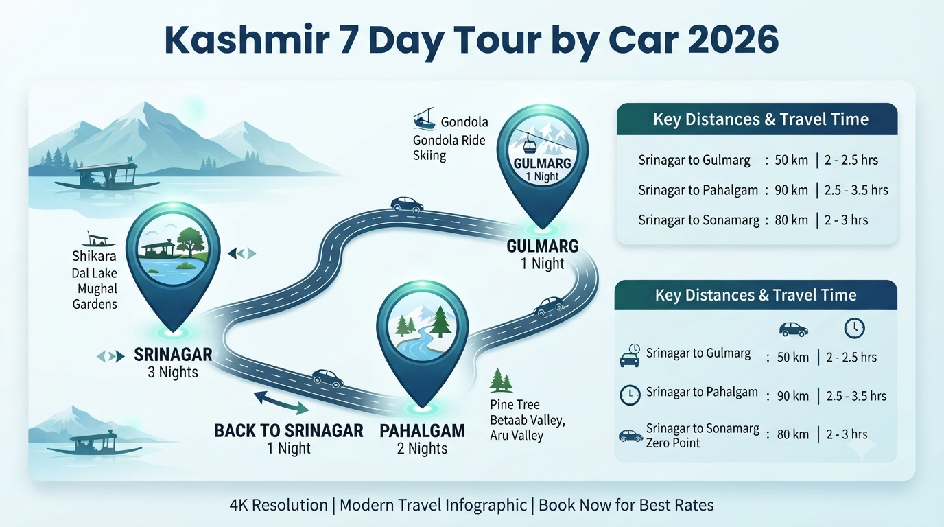 Kashmir 7 Day Tour Package by Car 2026 | ₹18,000-₹2,00,000+ 8 Kashmir 7 day tour package by car