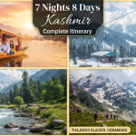 Kashmir 7 nights 8 days itinerary from Delhi - scenic collage of Dal Lake Gulmarg Gondola Pahalgam Sonamarg Nature Connect Travels
