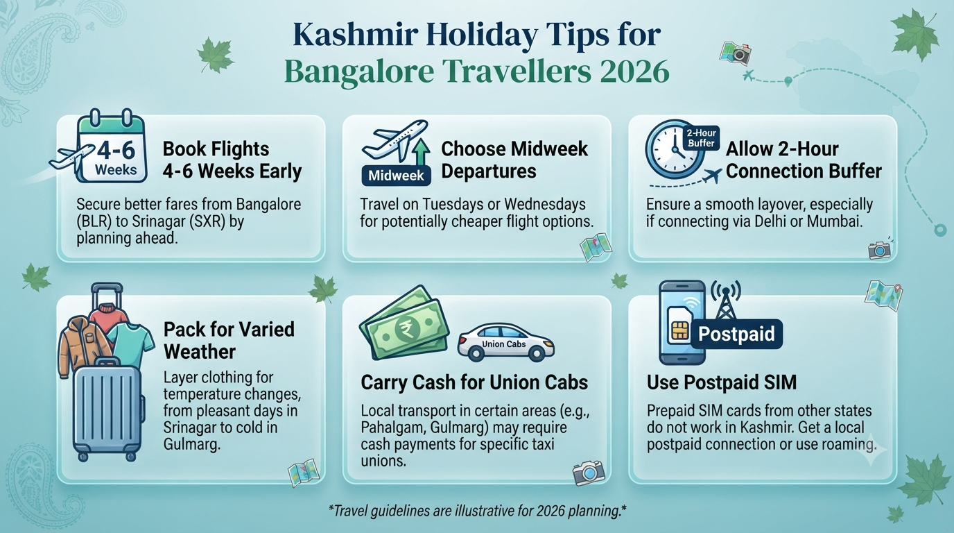Kashmir Holiday Packages from Bangalore 2026 | ₹12,999-₹2L+ 13 Kashmir holiday packages from Bangalore - travel tips infographic