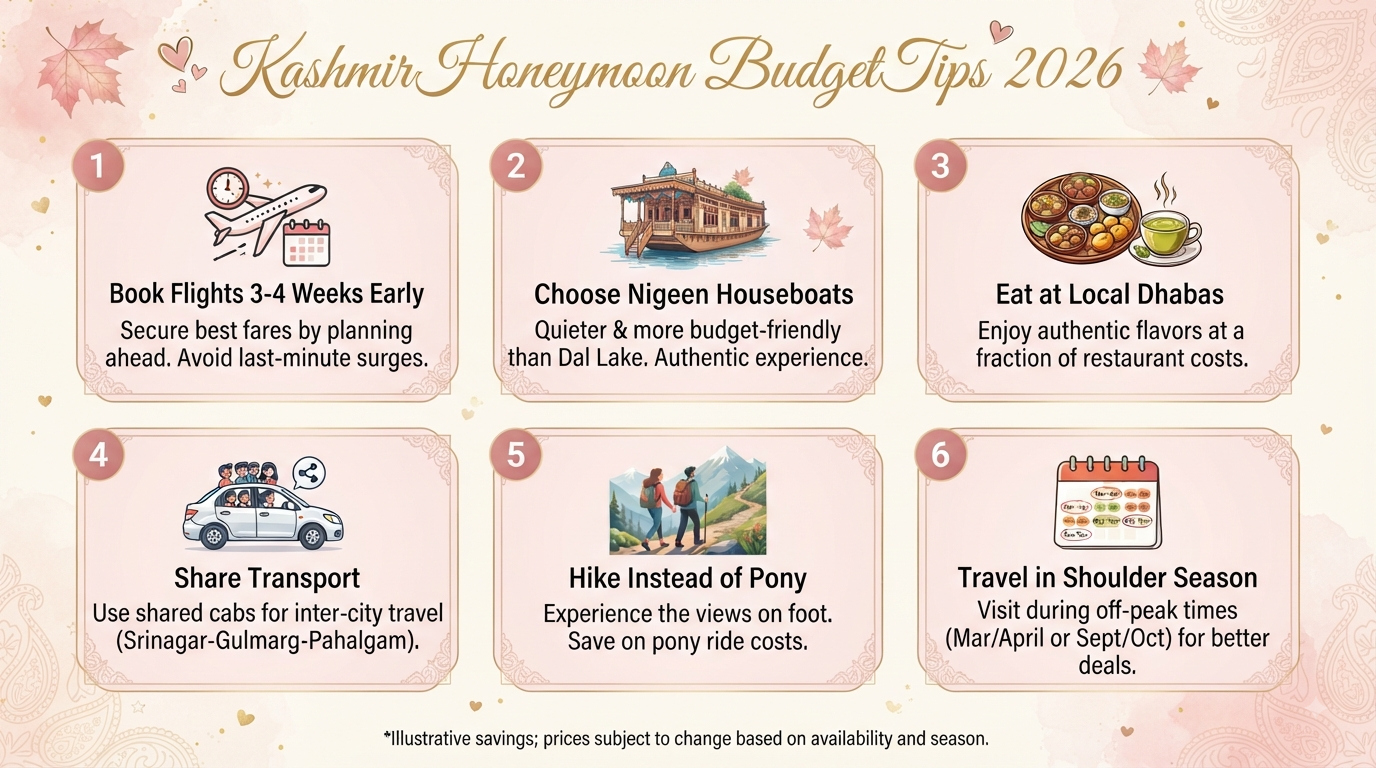 Kashmir Honeymoon Package Cheap 2026 | ₹8,700-₹29,000 13 Kashmir honeymoon package cheap - money-saving tips infographic