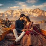 Kashmir honeymoon package for 7 days - romantic couple on shikara ride on Dal Lake at sunset with Nature Connect Travels