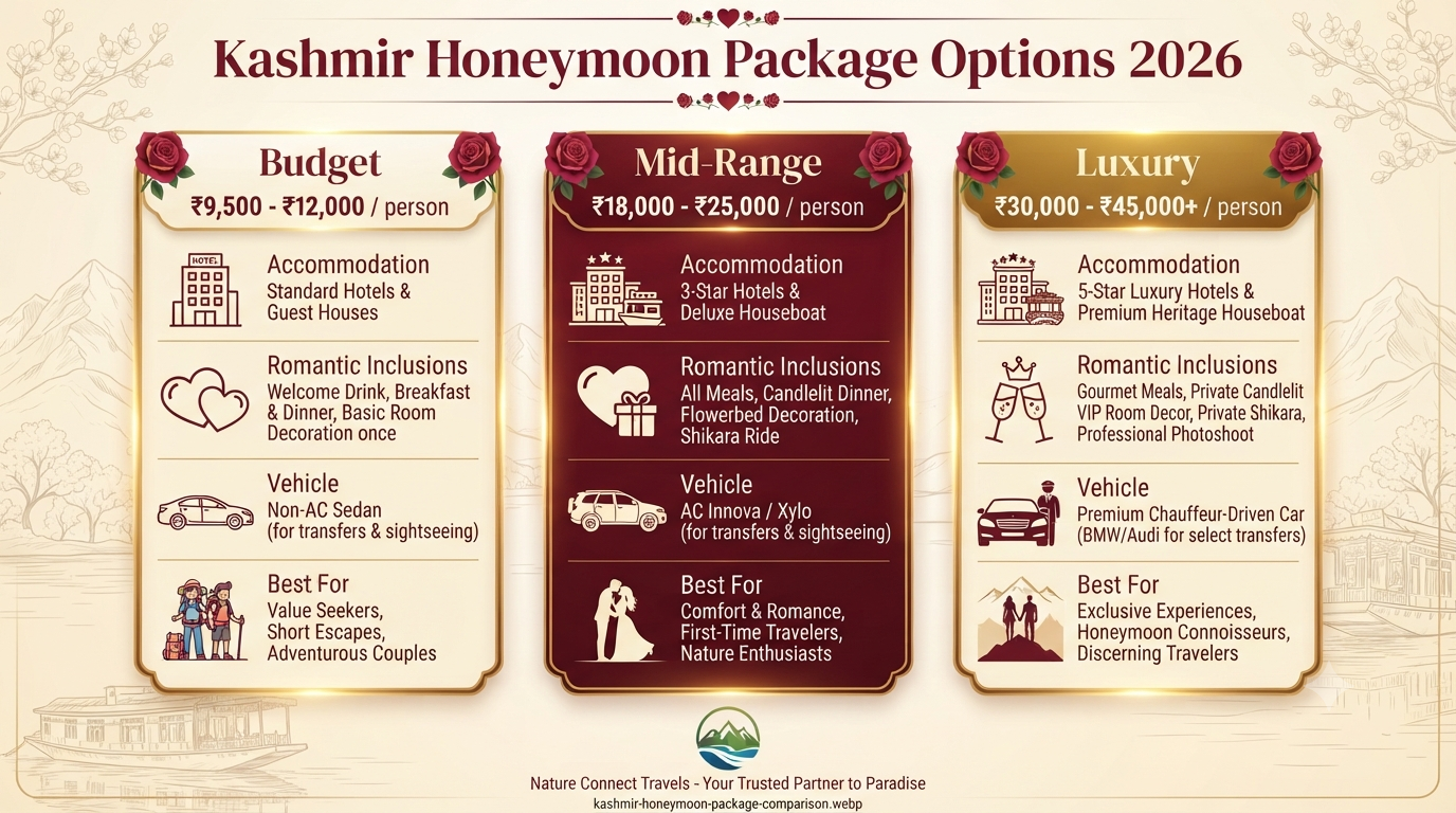 Kashmir honeymoon package for 7 days - package comparison