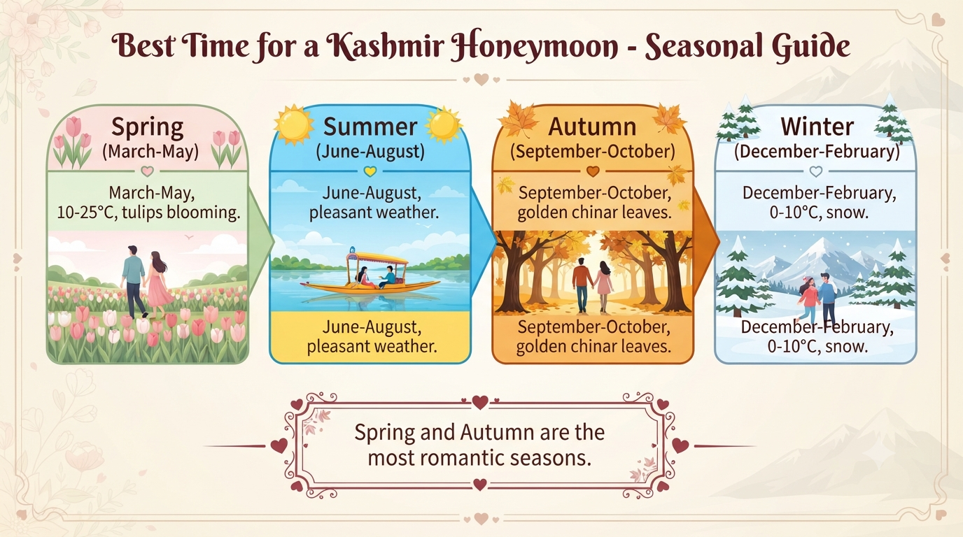 Kashmir Honeymoon Trip 2026 | ₹21,000+ | 6-7 Day Romantic Packages 15 Kashmir honeymoon trip - seasonal guide