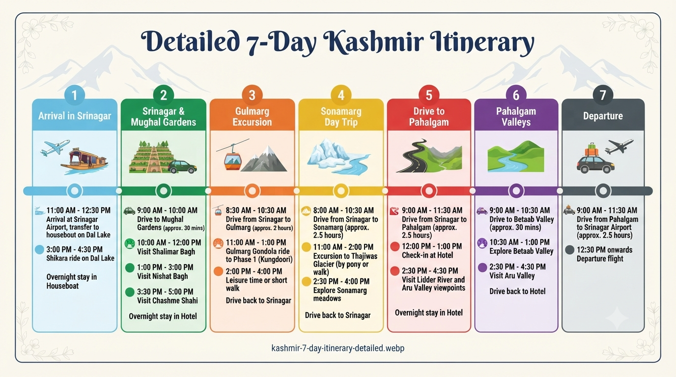 Kashmir Itinerary 7 Days 2026 | ₹18,000+ | Srinagar, Gulmarg & Pahalgam 11 Kashmir itinerary 7 days - detailed itinerary