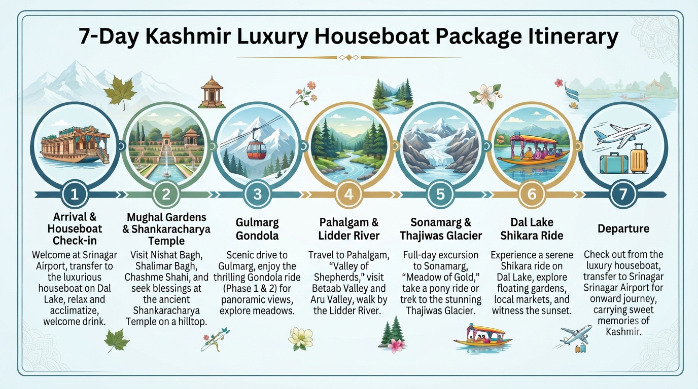 Kashmir luxury houseboat stay packages - 7-day luxury itinerary