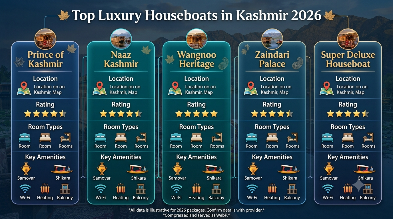 Kashmir luxury houseboat stay packages - luxury houseboat comparison