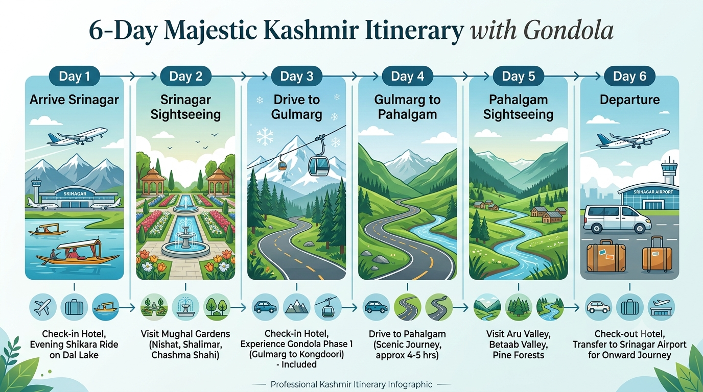 Kashmir Package with Gondola Tickets 2026 | ₹9,500+ | Phase 1 & 2 11 Kashmir package with Gondola tickets - 6-day itinerary