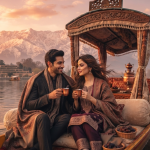 Kashmir packages from Bangalore for couples - romantic couple on shikara Dal Lake sunset with Nature Connect Travels
