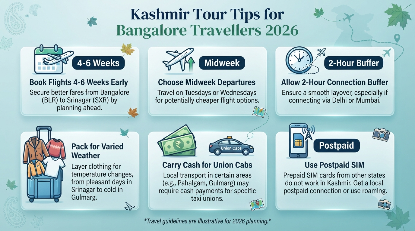 Kashmir tour package from Bangalore with flight - travel tips infographic