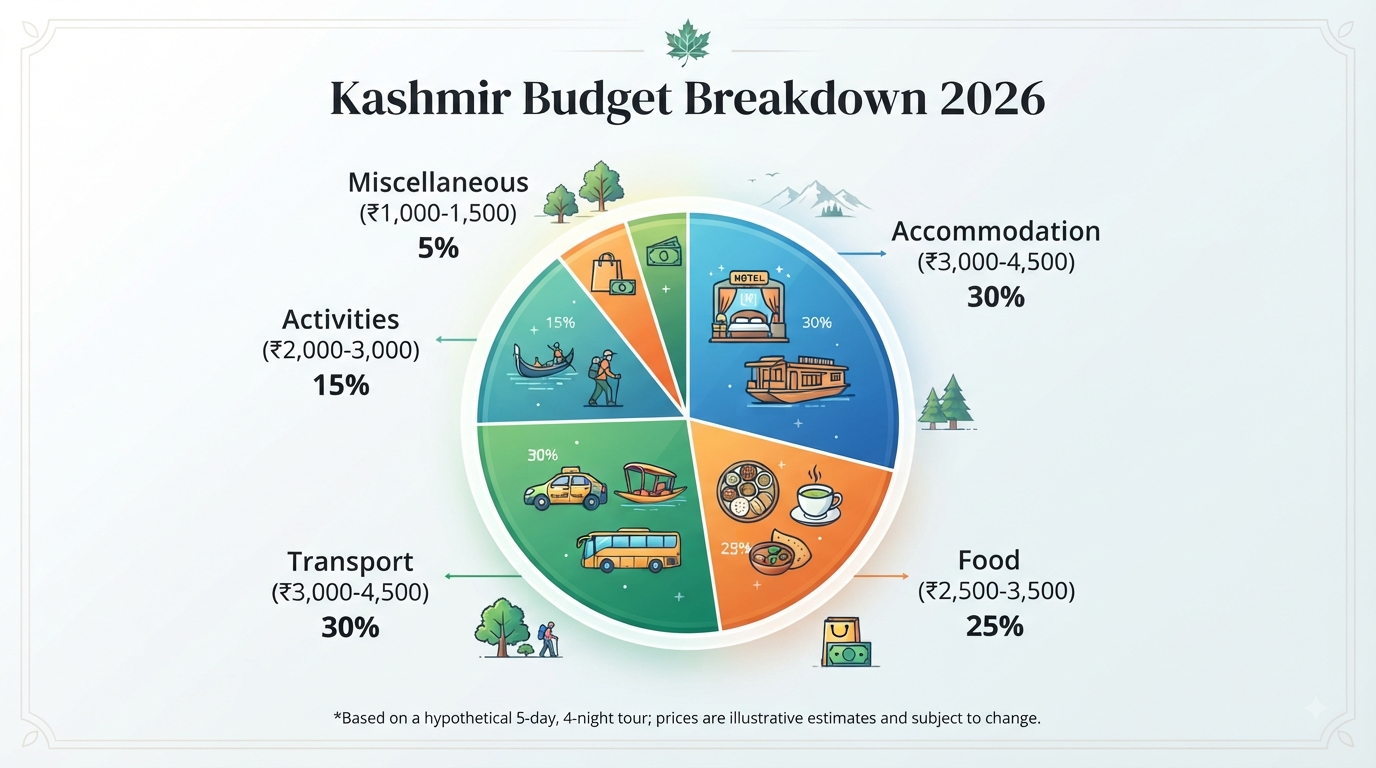 Kashmir Tour Package Under 15000: Budget Guide 2026 | ₹12,800 9 Kashmir tour package under 15000 - budget breakdown infographic