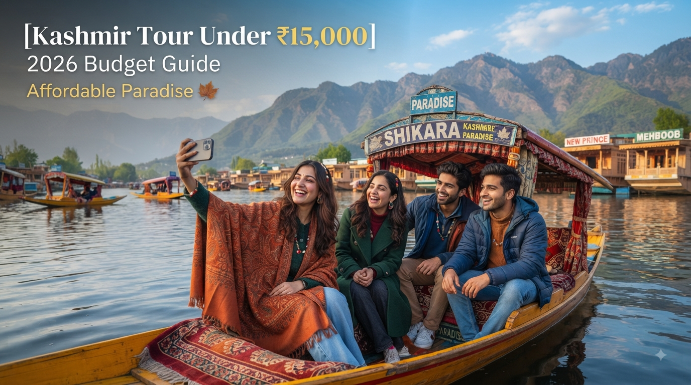 Kashmir tour package under 15000 - budget travelers enjoying shikara ride on Dal Lake with Nature Connect Travels