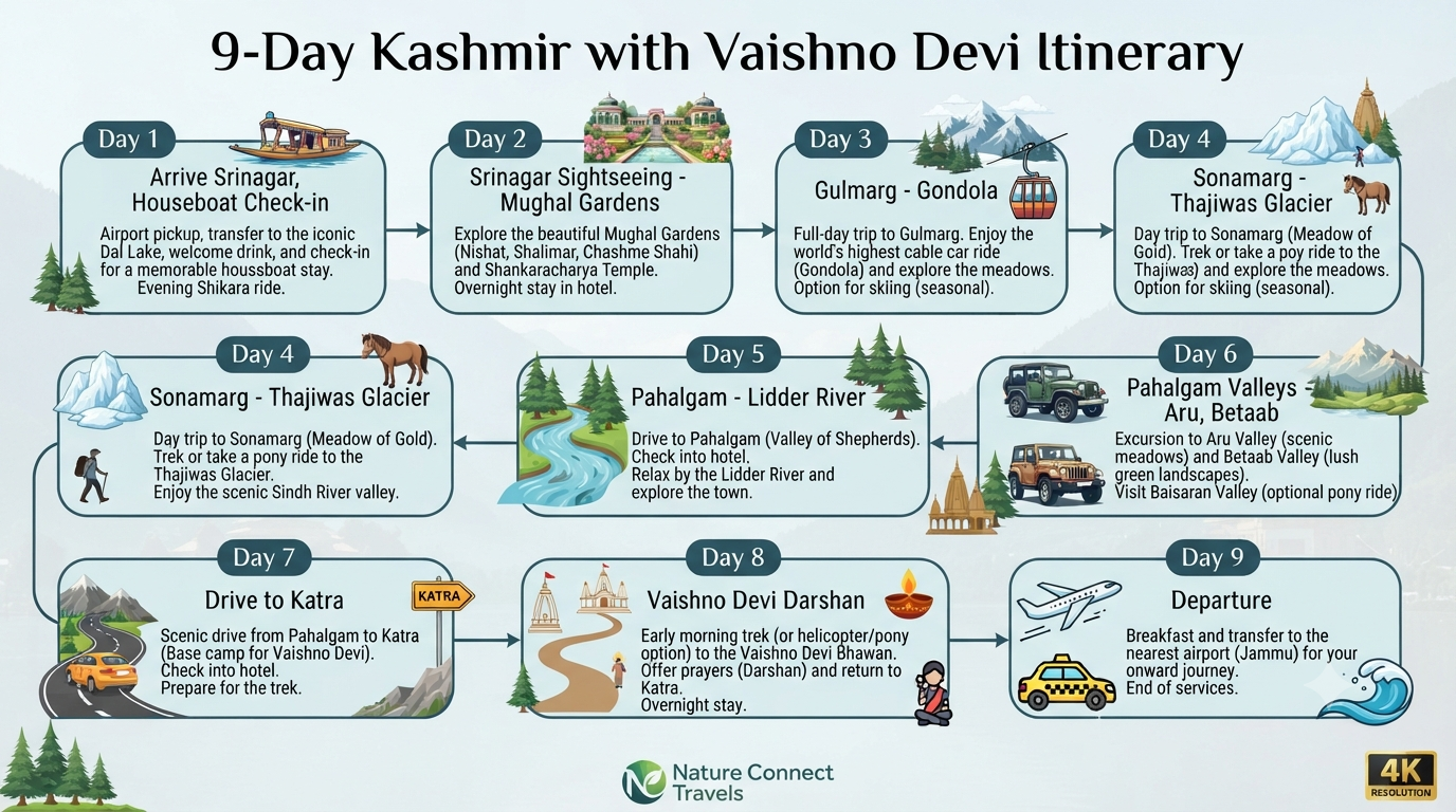 Kashmir tour package with Vaishno Devi - 9-day itinerary 