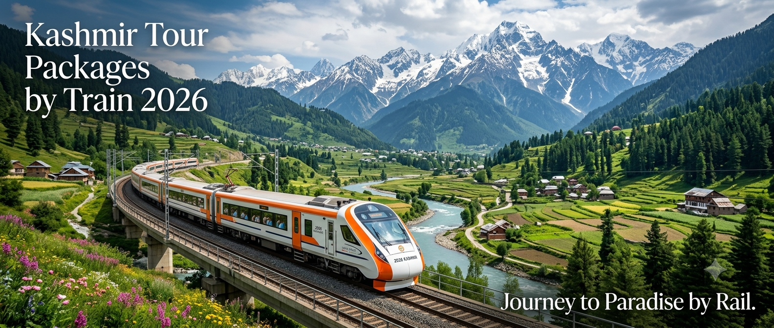 Kashmir tour packages by train - Vande Bharat Express traveling through the scenic Kashmir Valley