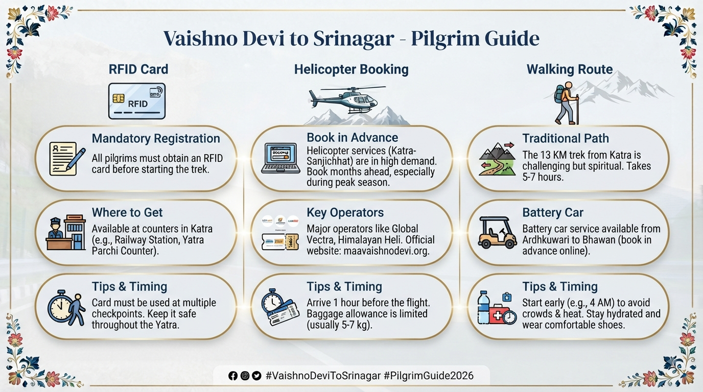 Katra to Srinagar cab service - Vaishno Devi pilgrim guide infographic