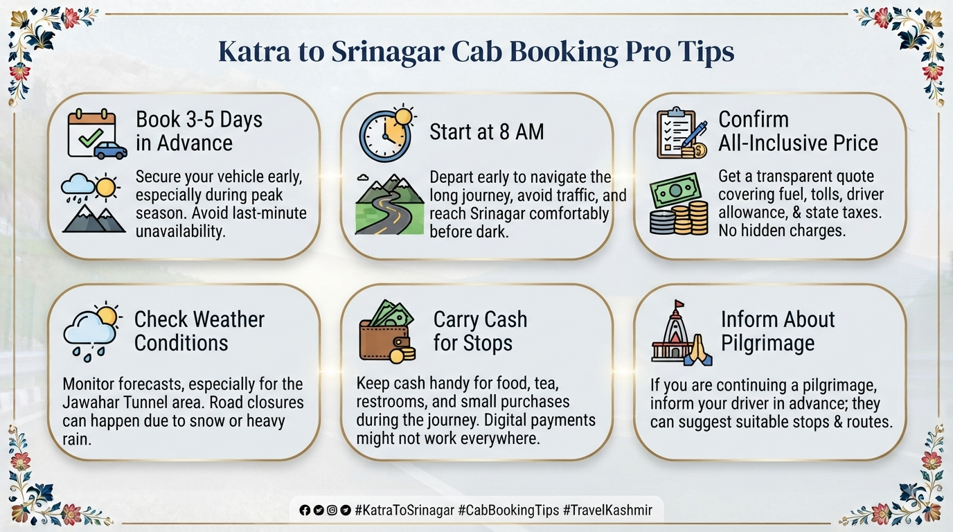 Katra to Srinagar cab service - frequently asked questions infographic