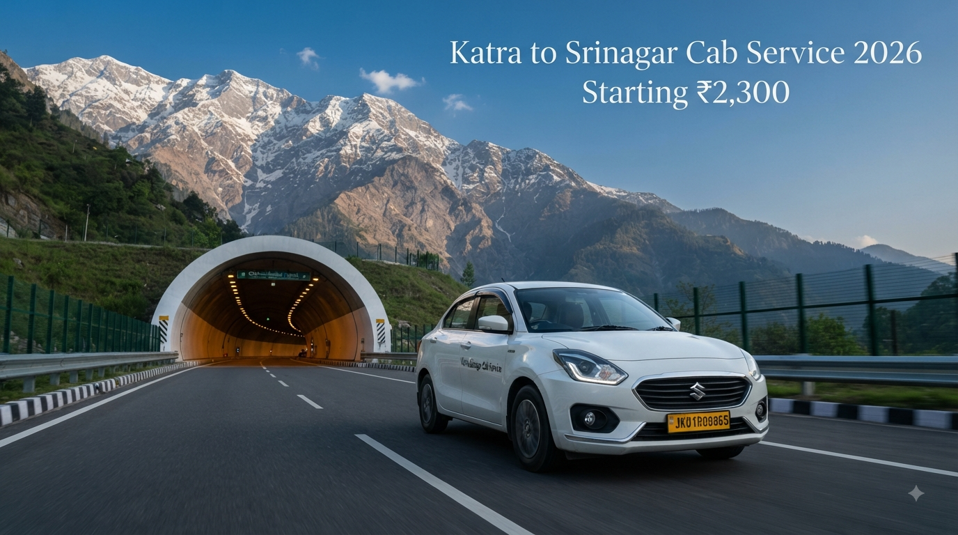 Katra to Srinagar cab service - sedan driving through scenic NH44 highway