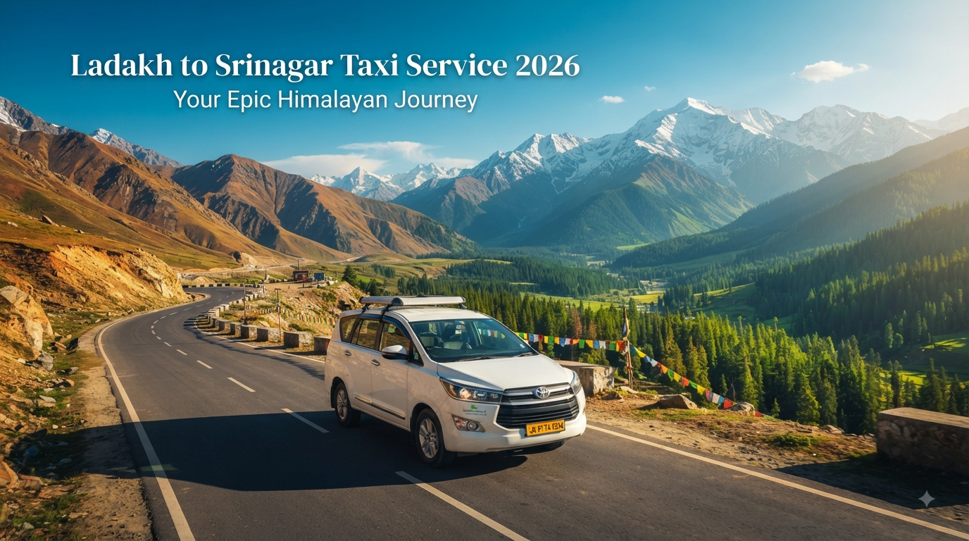 Ladakh to Srinagar taxi service - SUV driving through the dramatic Himalayan landscape with Nature Connect Travels