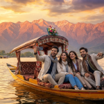 Last-minute weekend Kashmir packages from Bangalore - friends enjoying shikara ride on Dal Lake with Nature Connect Travels