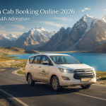 Leh Ladakh cab booking online - SUV driving through the dramatic Himalayan landscape of Ladakh with Nature Connect Travels