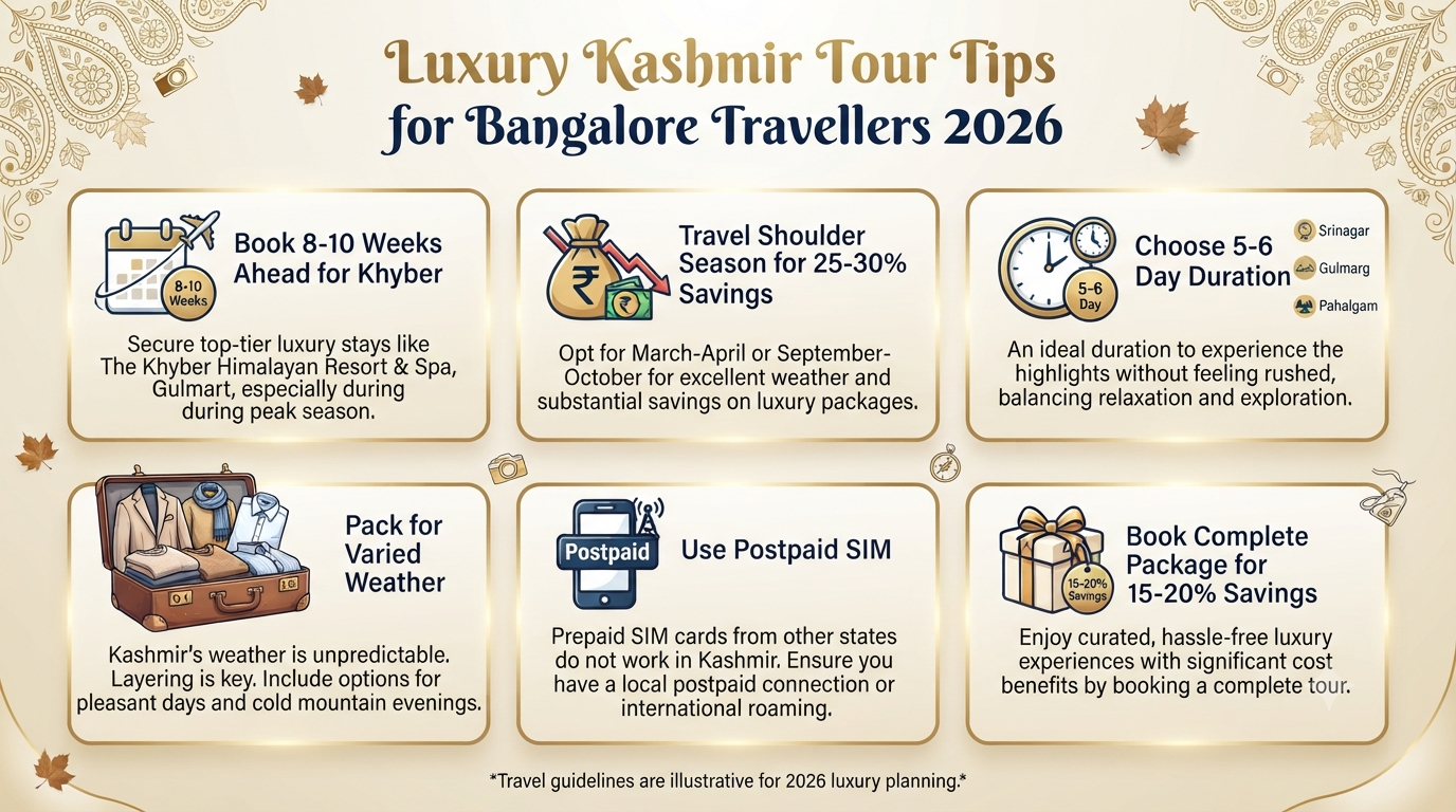 Luxury Kashmir Tour Packages from Bangalore 2026 | ₹70K-₹4L+ 17 Luxury Kashmir tour packages from Bangalore - luxury travel tips infographic
