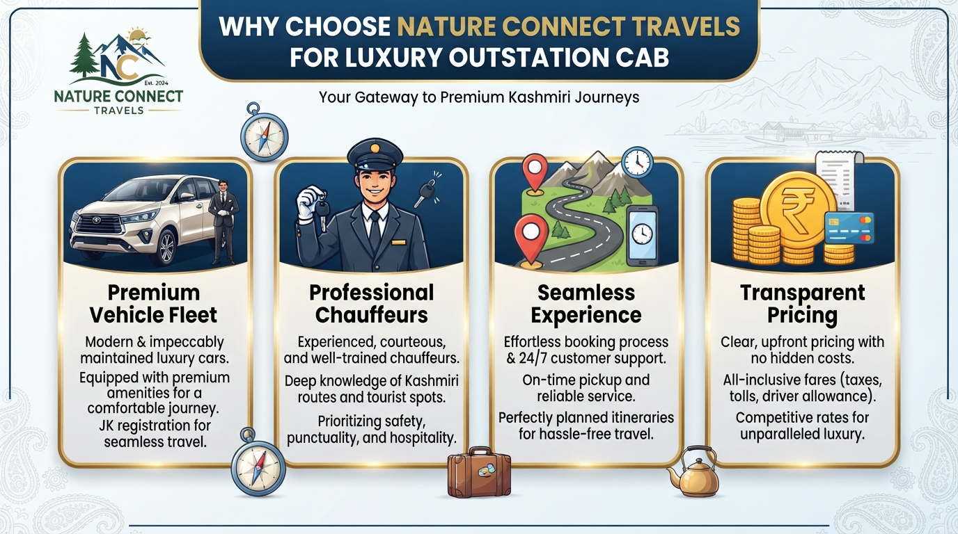 Luxury outstation cab Srinagar - why choose Nature Connect Travels