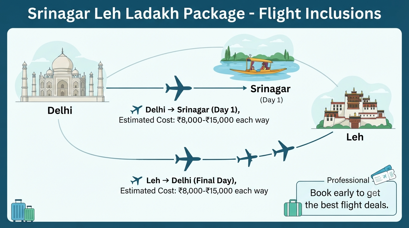 Srinagar Leh Ladakh package with flight - flight inclusion breakdown