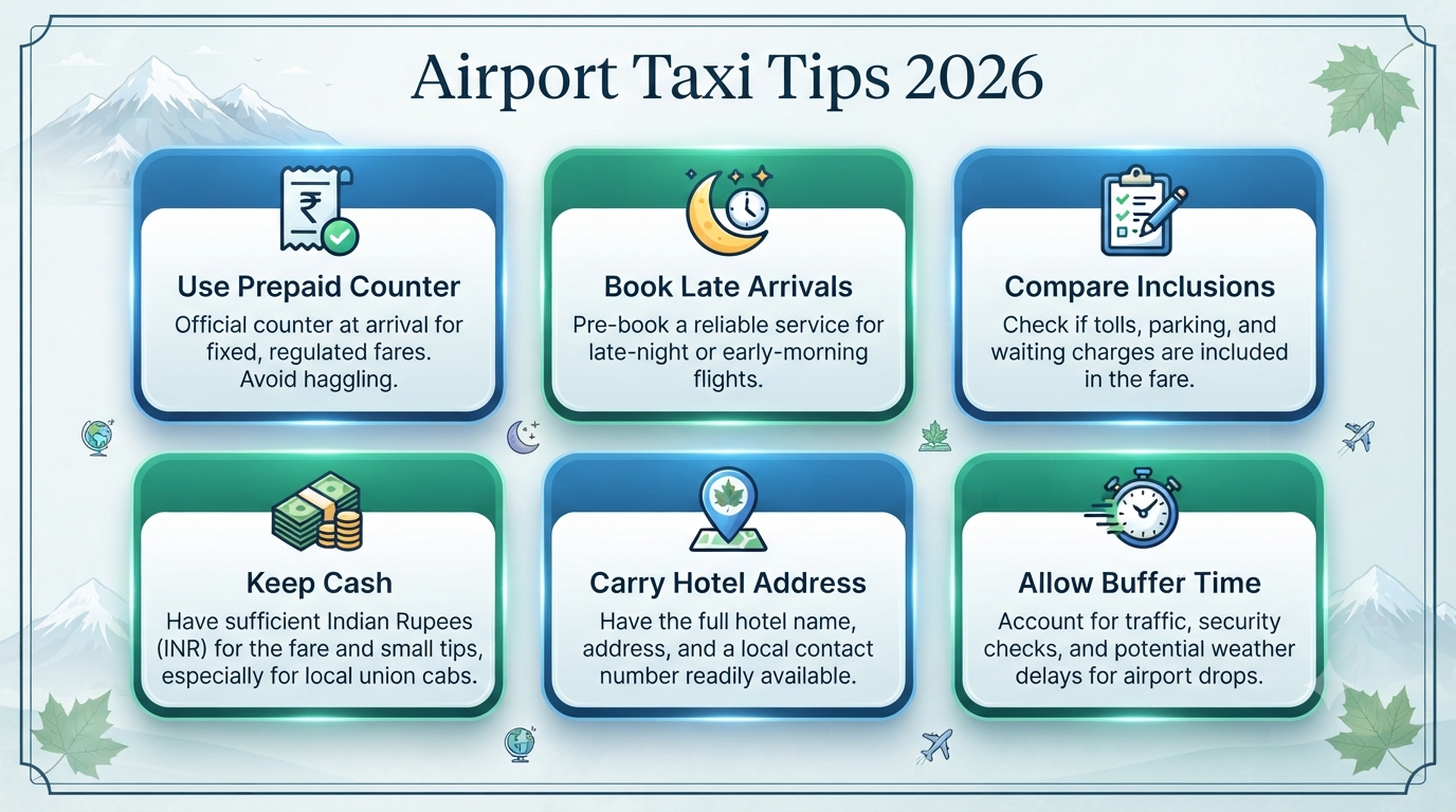 Srinagar airport taxi service pickup and drop - essential travel tips infographic