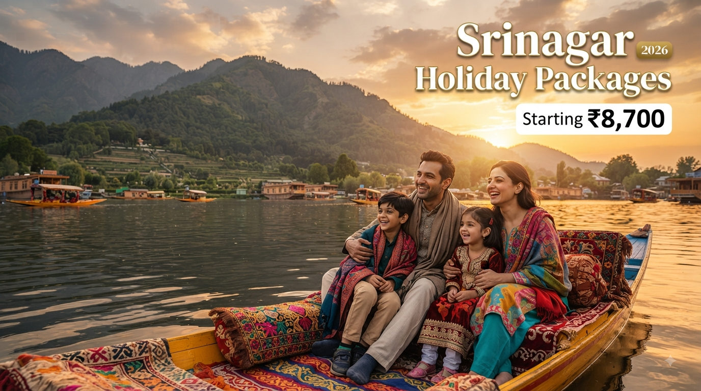Srinagar holiday packages - happy travelers enjoying shikara ride on Dal Lake with Nature Connect Travels