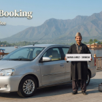 Srinagar taxi booking - professional driver with clean sedan at scenic Dal Lake location Nature Connect Travels