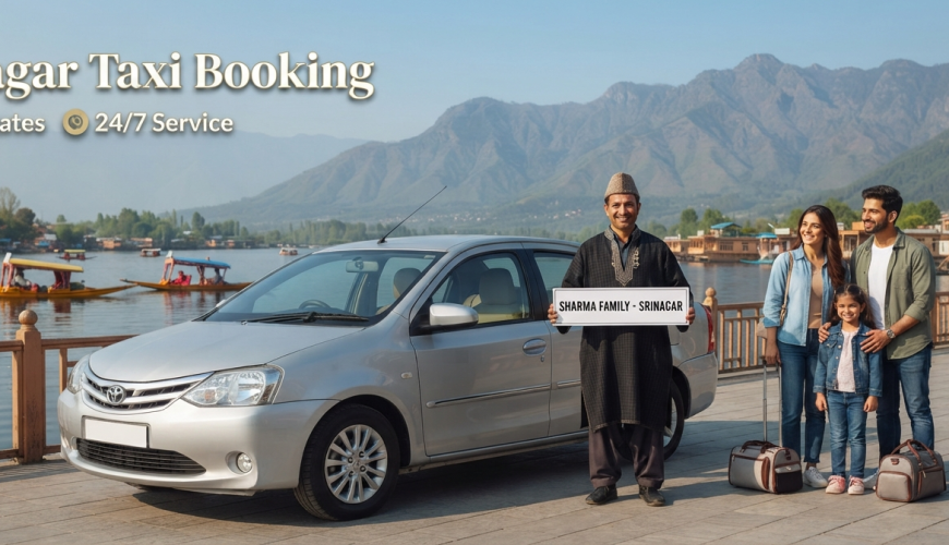 Srinagar taxi booking - professional driver with clean sedan at scenic Dal Lake location Nature Connect Travels