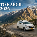 Srinagar to Kargil taxi fare - SUV driving through the Himalayan landscape toward Kargil with Nature Connect Travels