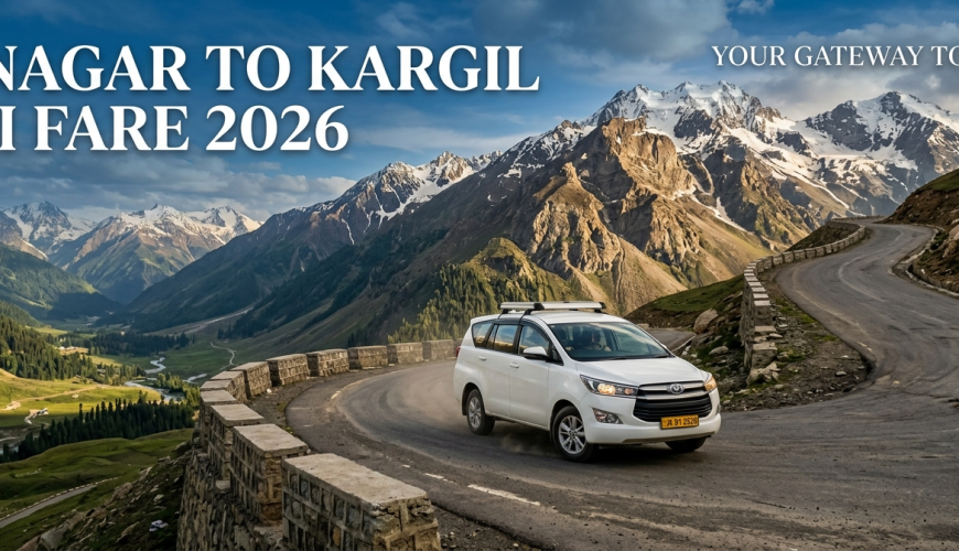 Srinagar to Kargil taxi fare - SUV driving through the Himalayan landscape toward Kargil with Nature Connect Travels