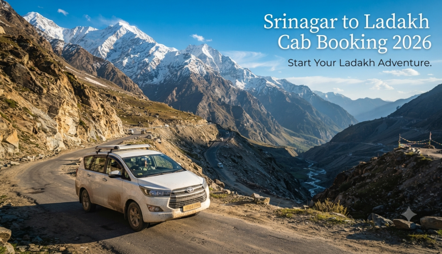 Srinagar to Ladakh cab booking - SUV driving through the Himalayan landscape with Nature Connect Travels