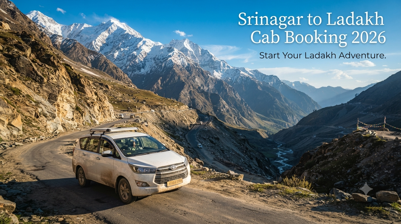 Srinagar to Ladakh cab booking - SUV driving through the Himalayan landscape with Nature Connect Travels
