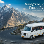 Srinagar to Leh 12 seater tempo traveller - spacious group transport driving through the Himalayan landscape with Nature Connect Travels