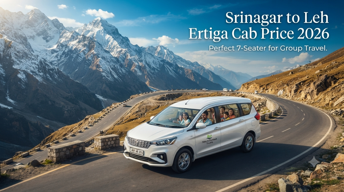 Srinagar to Leh Ertiga cab price - Maruti Ertiga 7-seater SUV driving through the Himalayan landscape with Nature Connect Travels