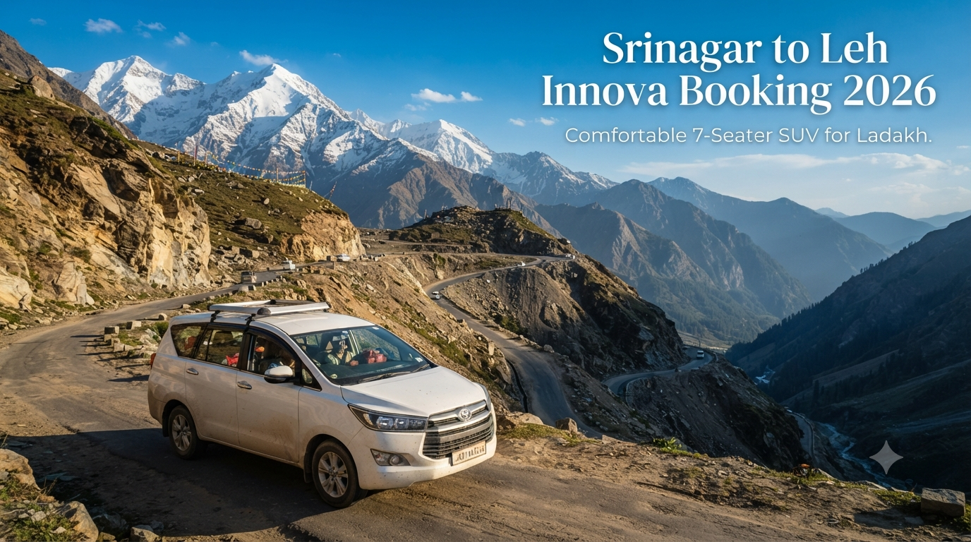 Srinagar to Leh Innova booking - Toyota Innova Crysta SUV driving through the Himalayan landscape with Nature Connect Travels
