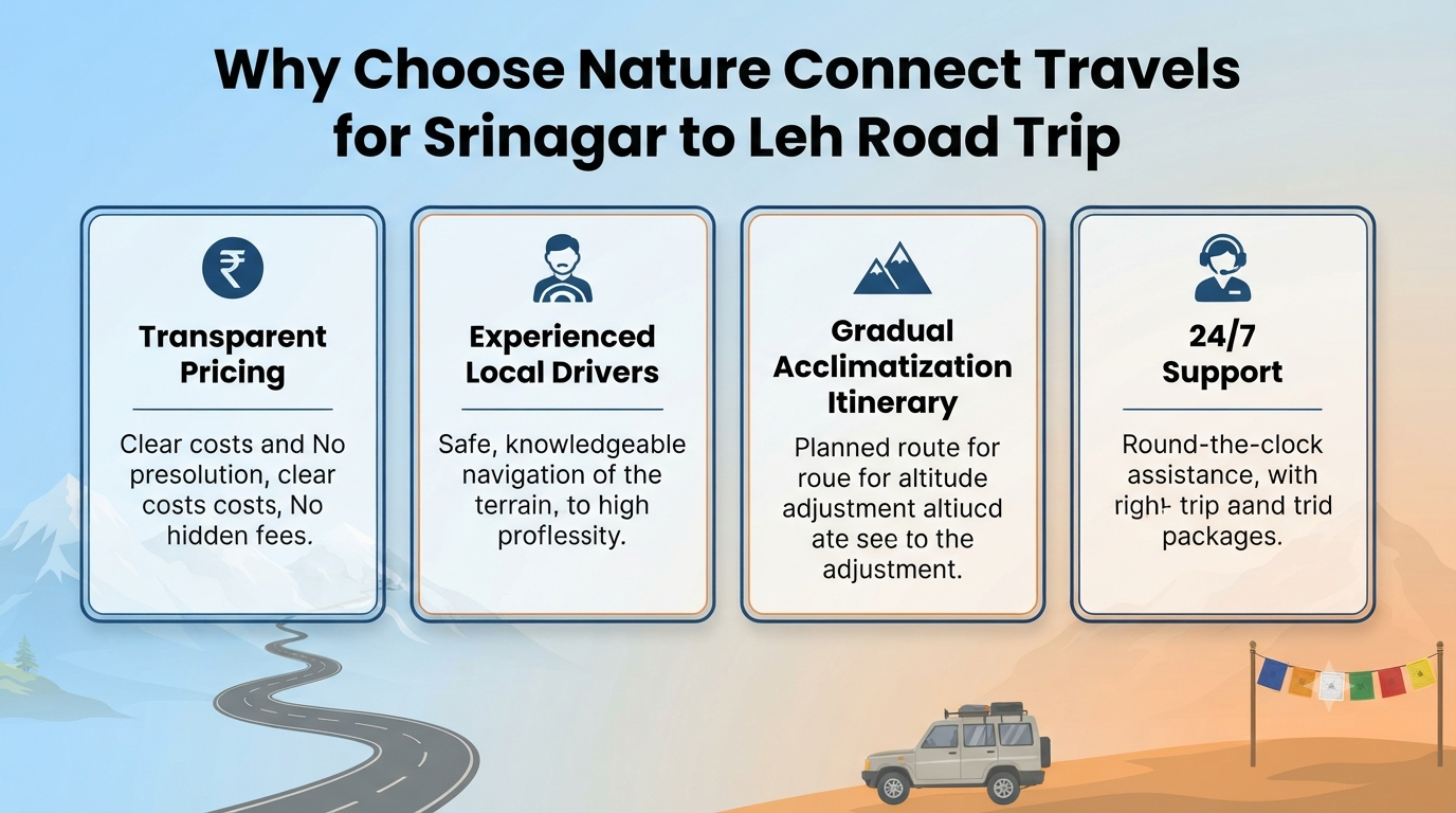 Srinagar to Leh Ladakh Road Trip Package 2026 | ₹31,700+ | 8-12 Days 10 Srinagar to Leh Ladakh road trip package - why choose Nature Connect Travels