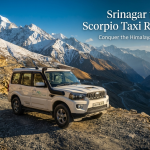 Srinagar to Leh Scorpio taxi rental - Mahindra Scorpio 4x4 SUV driving through the Himalayan landscape with Nature Connect Travels.