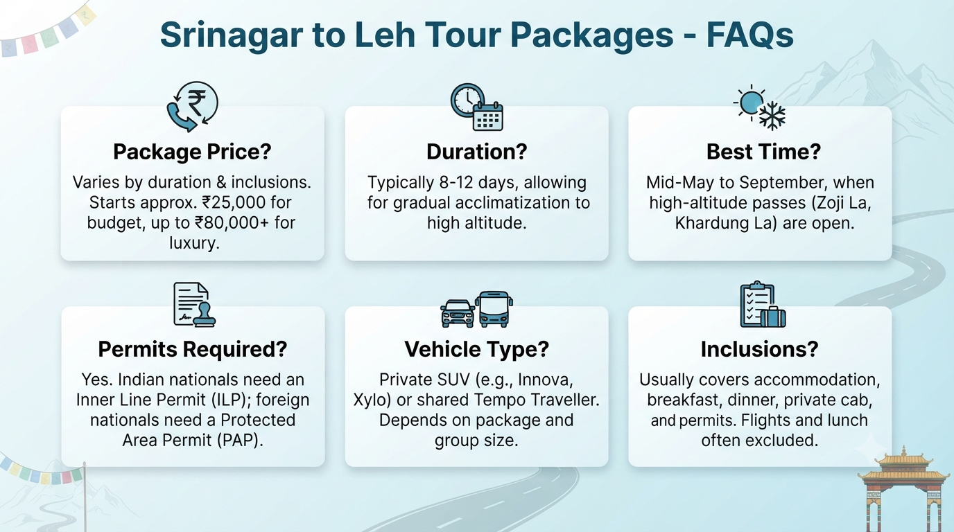 Srinagar to Leh tour packages - frequently asked questions