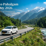Srinagar to Pahalgam taxi per day - SUV driving through the scenic Kashmir landscape with Nature Connect Travels