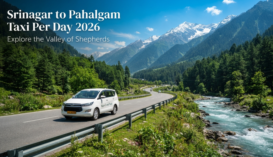 Srinagar to Pahalgam taxi per day - SUV driving through the scenic Kashmir landscape with Nature Connect Travels