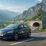Taxi booking from Srinagar to Jammu - comfortable sedan on scenic NH44 highway with mountain views Nature Connect Travels