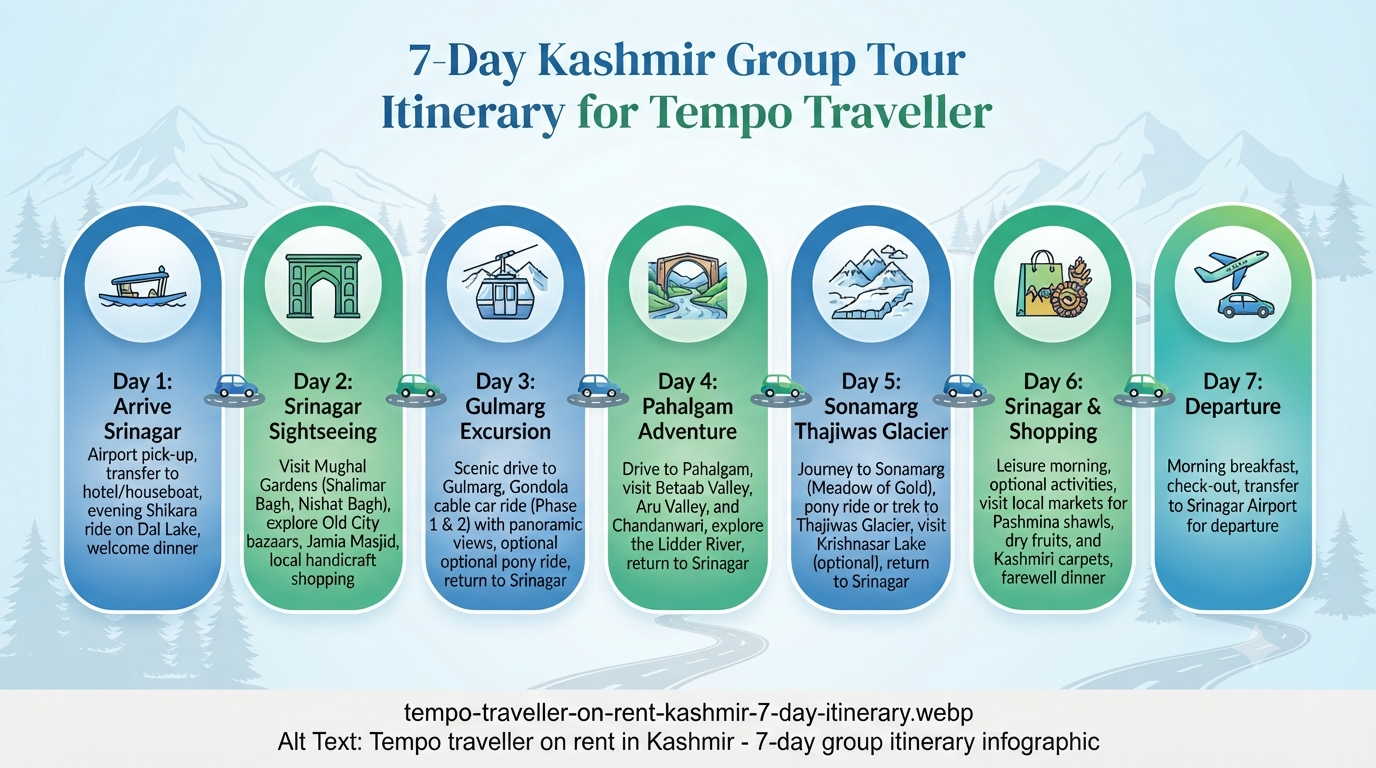 Tempo traveller on rent in Kashmir - 7-day group itinerary