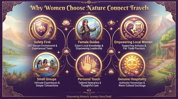 Women Special Kashmir Tour 2026 | Nature Connect Travels | Safe & Premium 11 Women special Kashmir tour - pricing comparison infographic Nature Connect Travels vs Veena World