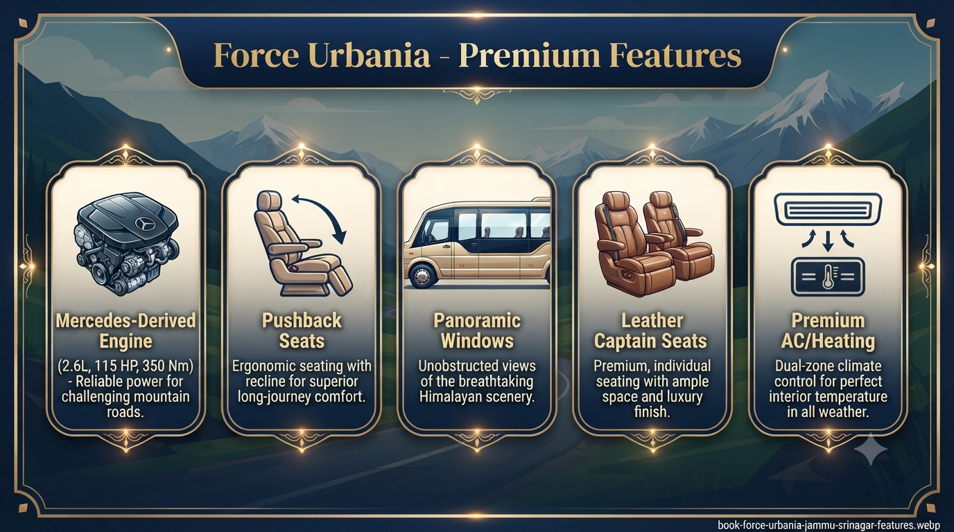 Book Force Urbania from Jammu to Srinagar - premium features