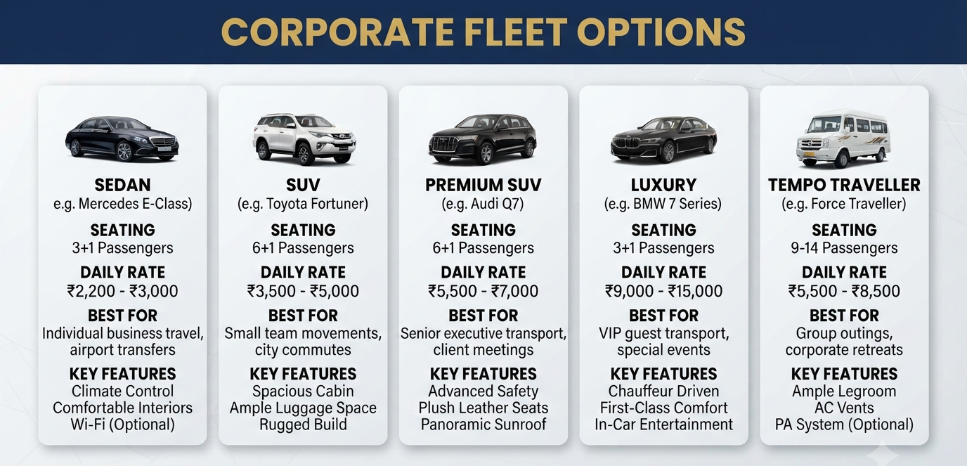 Corporate cab service in Srinagar - fleet options