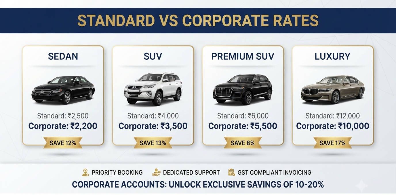 Corporate cab service in Srinagar - standard vs corporate rates
