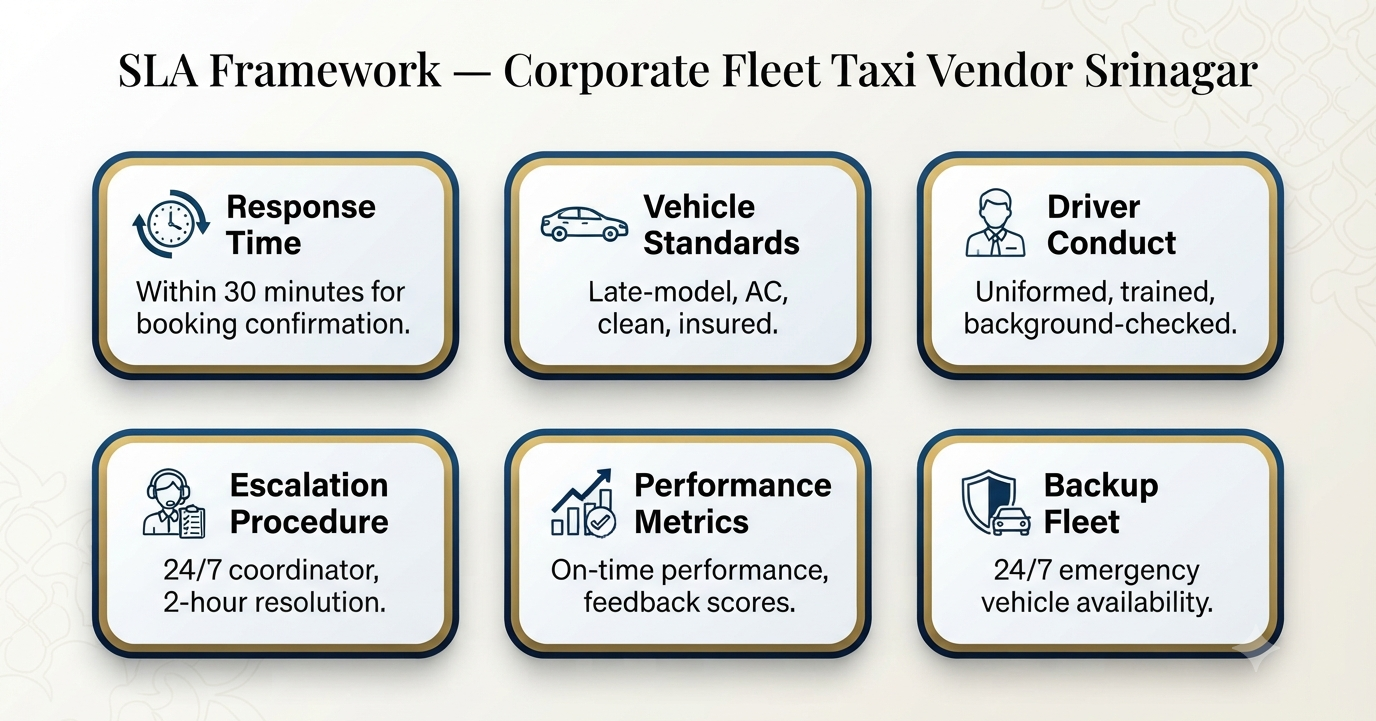 Corporate fleet taxi vendor in Srinagar - Service Level Agreement SLA framework infographic for corporate procurement